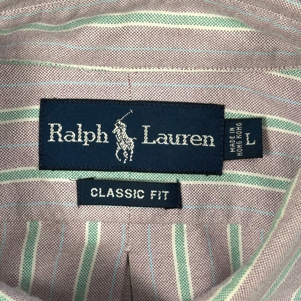 Vintage Polo Ralph Lauren Oxford Shirt Mens L Classic Fit Purple Green Striped - Picture 4 of 13